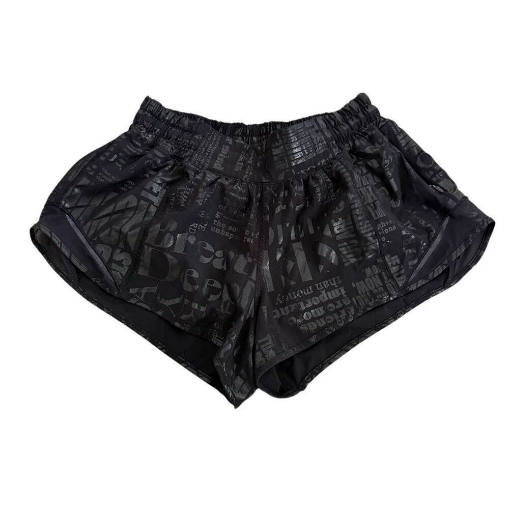 LULULEMON  20th MANIFESTO Hotty Hot II Black Foil Shorts Size 6 Small - Picture 5 of 8